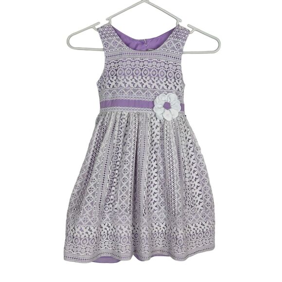 Jona Michelle Purple White Lace Tie Dress Sleeveless Girls 6 - Picture 1 of 4